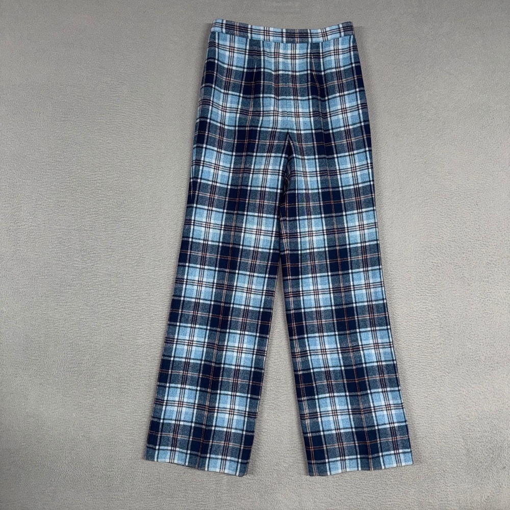 Pendleton Pants Womens 8 Blue Plaid Straight Leg High Rise Trousers Vintage Wool